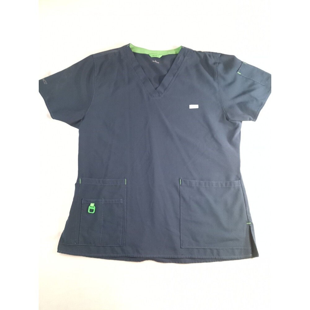 Carhartt Scrub Set Womens Large Navy Blue Green Medical Top Pants Stretch (P)